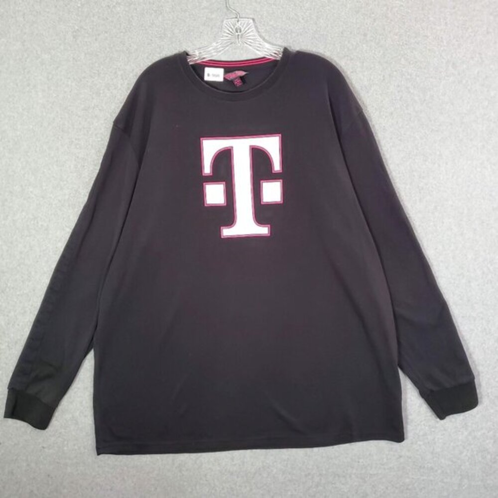 T Mobile Men Shirt 2XLT Black Logo Graphic Print Long Sleeve‎ Crew Neck Pullover